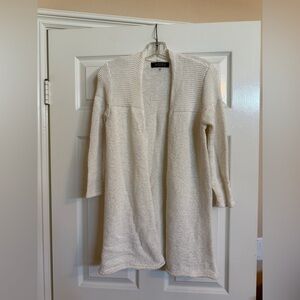 KASPER Ivory Open-Front Longline Knit Cardigan Small